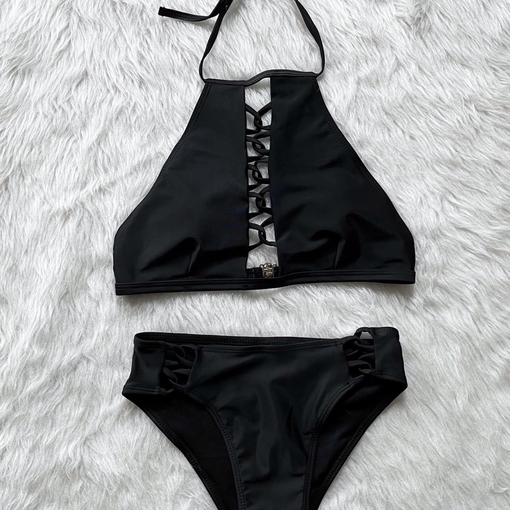 NWOT Black Halter Top Bikini Size Medium - Picture 5 of 8